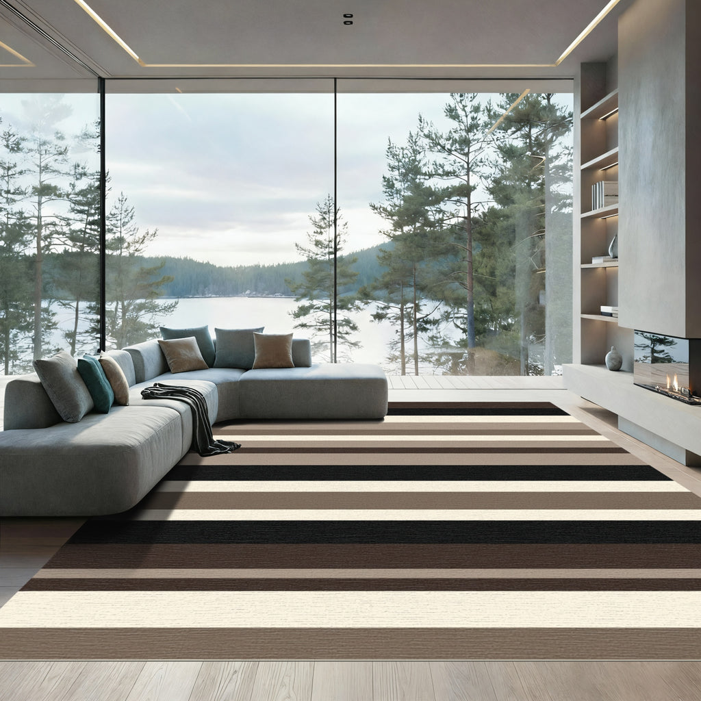 Neutral Earth Tone Horizontal Stripe Rug
