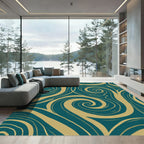 Teal and Gold Swirling Lines Rug