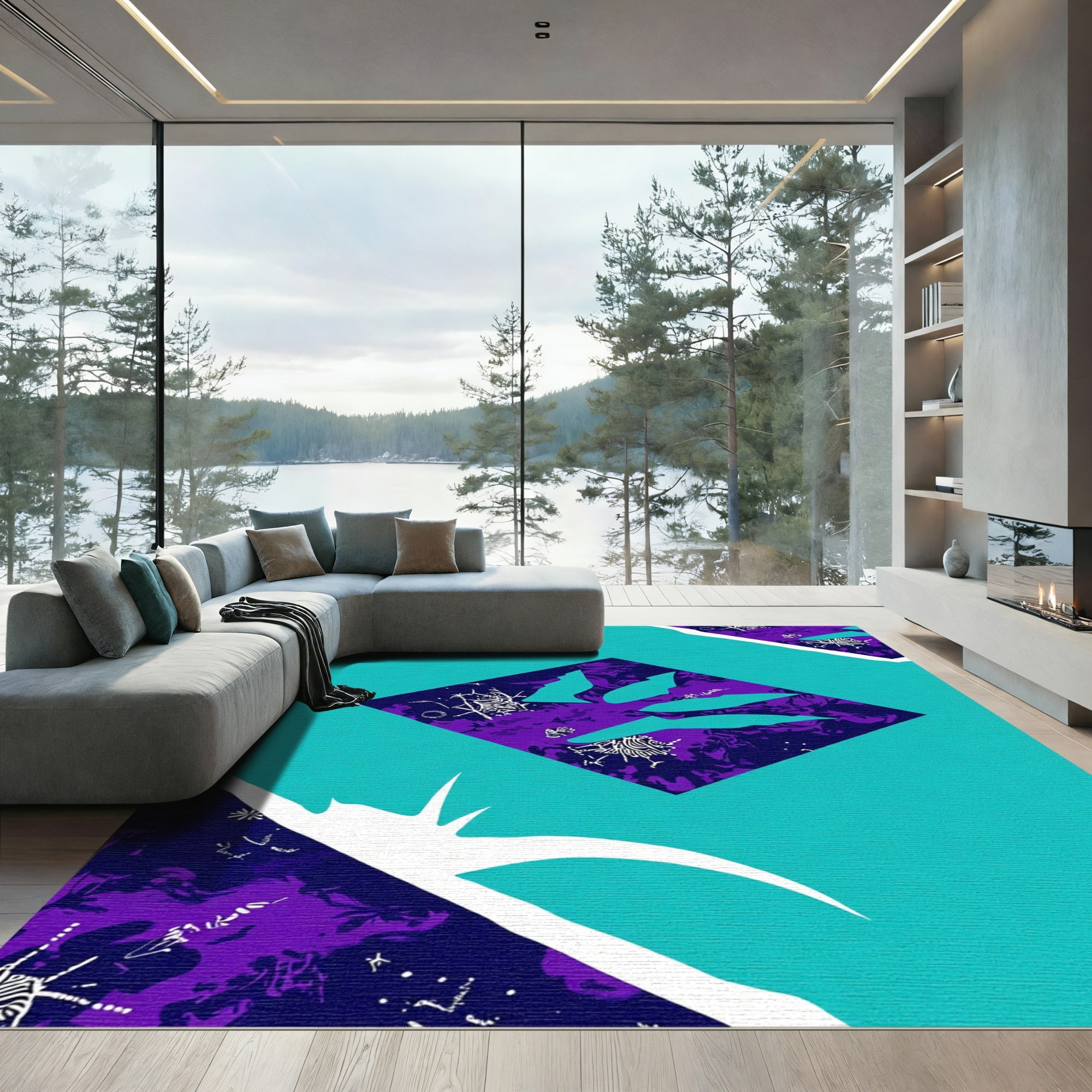 Teal Purple Jagged Diamond Overlay Rug