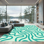 Teal Wavy Line Abstract Rug