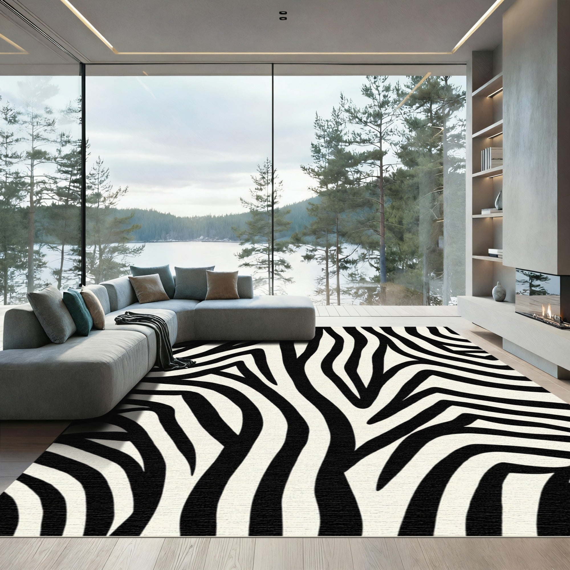 Classic Black White Zebra Stripes Rug