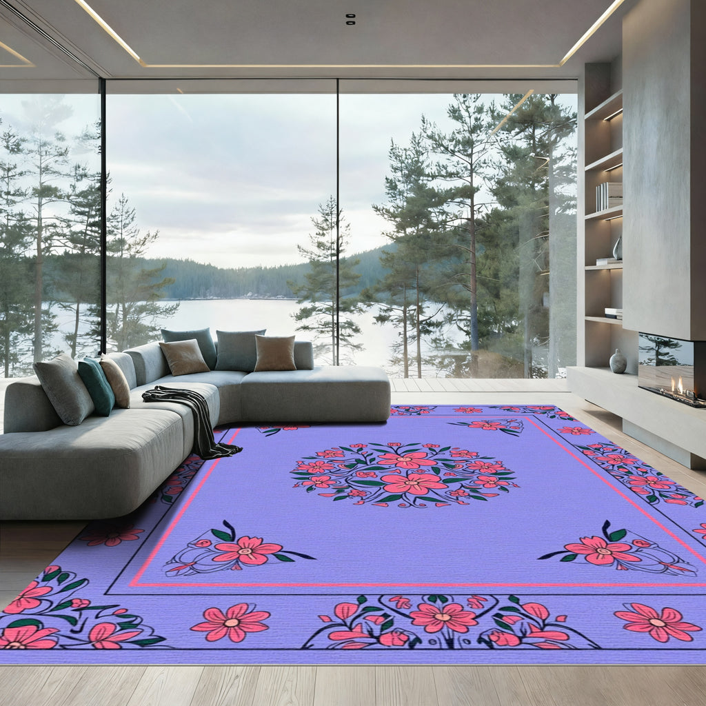 Crimson Pink Floral Garden Medallion Rug