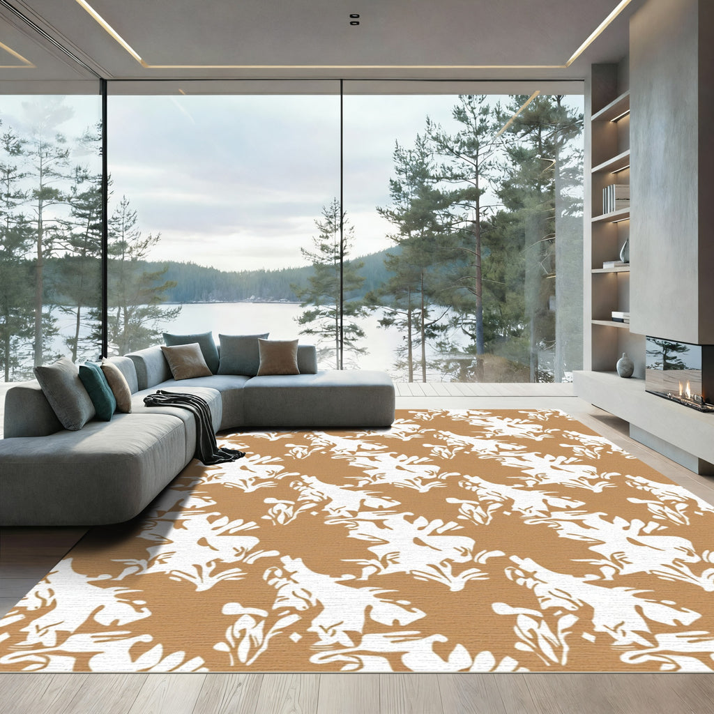 Brown and White Abstract Floral Repeat Rug