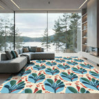 Cream Blue Leafy Chili Arrangement Rug