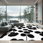 Black Bold Leafy Branch Arrangement Rug