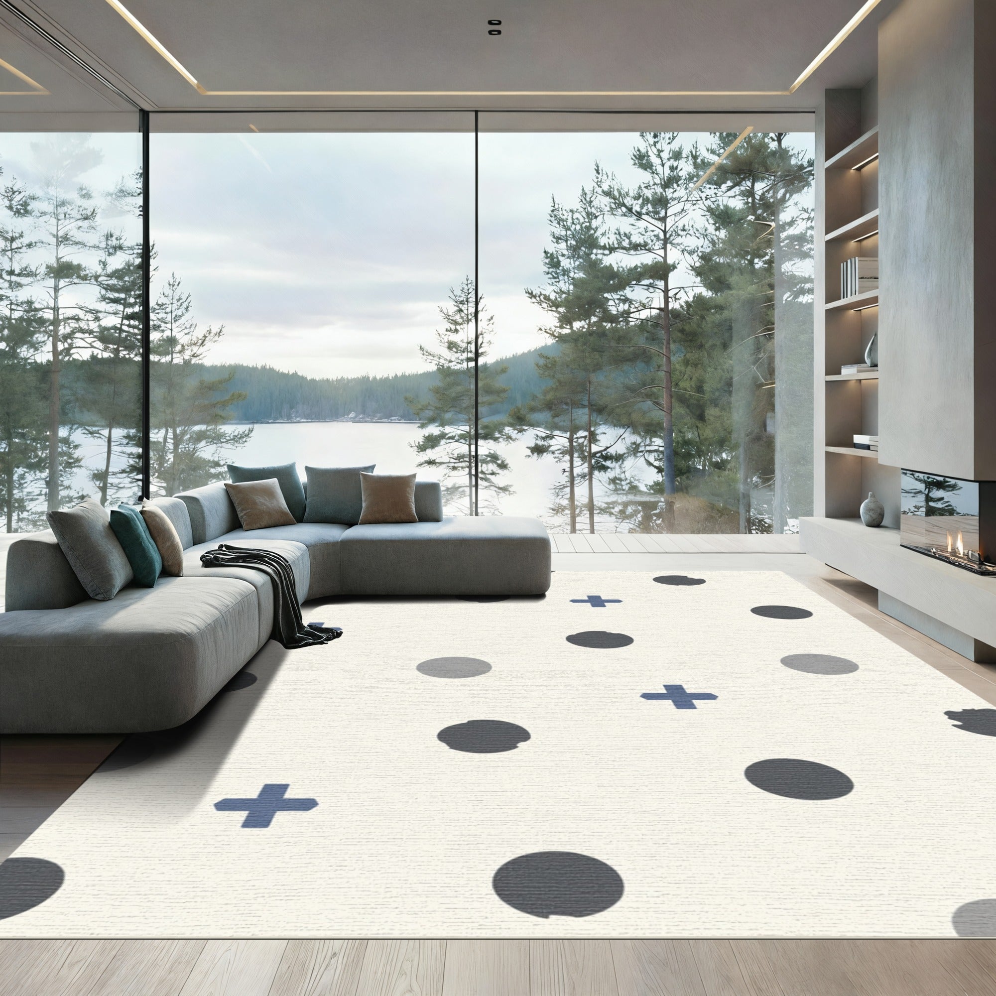 Circles and Crosses Cream Scatter Rug