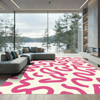 Hot Pink Swirl Abstract Cream Rug