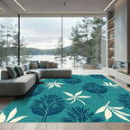 Teal Navy Botanical Foliage Composition Rug