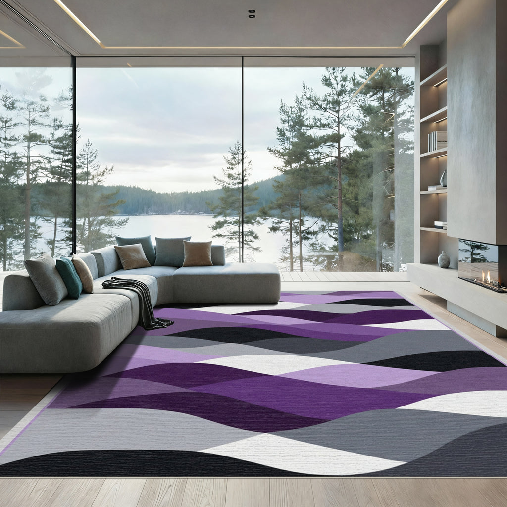 Purple Gray Black Wave Landscape Rug