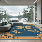 Golden Butterflies on Deep Blue Background Rug
