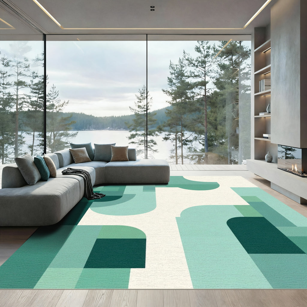 Teal Geometric Rounded Abstract Rug