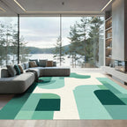 Teal Geometric Rounded Abstract Rug