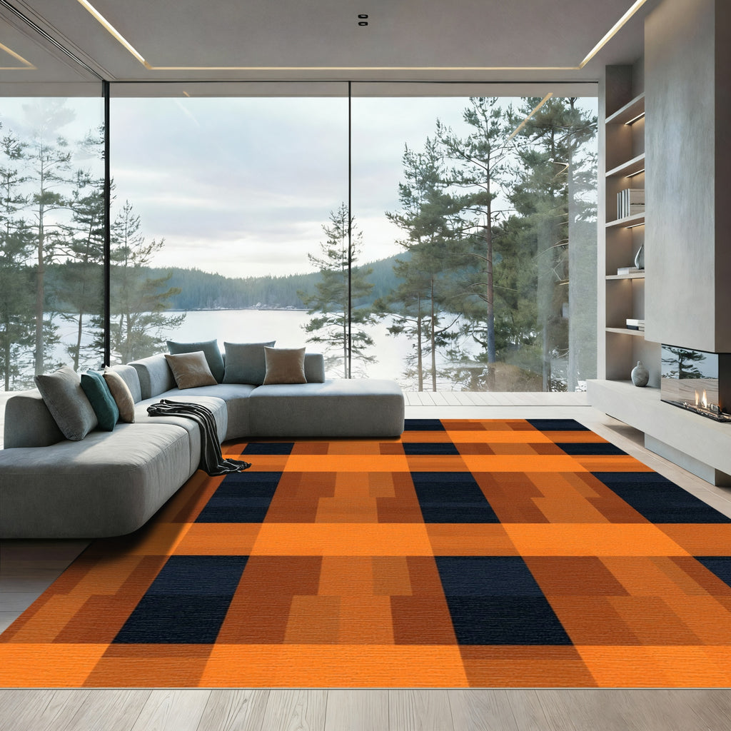Bold Orange Plaid Checkered Rug
