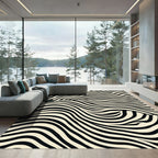 Natural Black Cream Swirl Stripes Rug