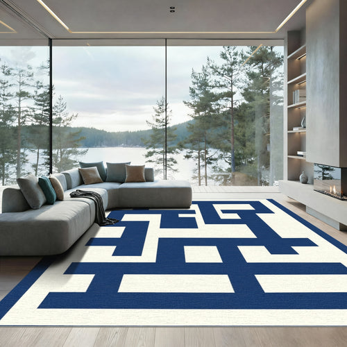 Bold Navy Geometric Maze Rug