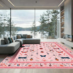 Pink Romantic Garden Butterfly Ladybug Rug