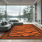 Vibrant Orange Black Tiger Stripe Border Rug