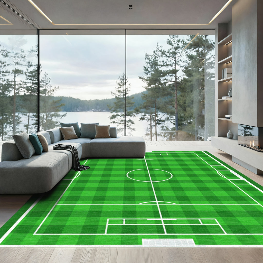 Green Checkered Soccer Field Rug
