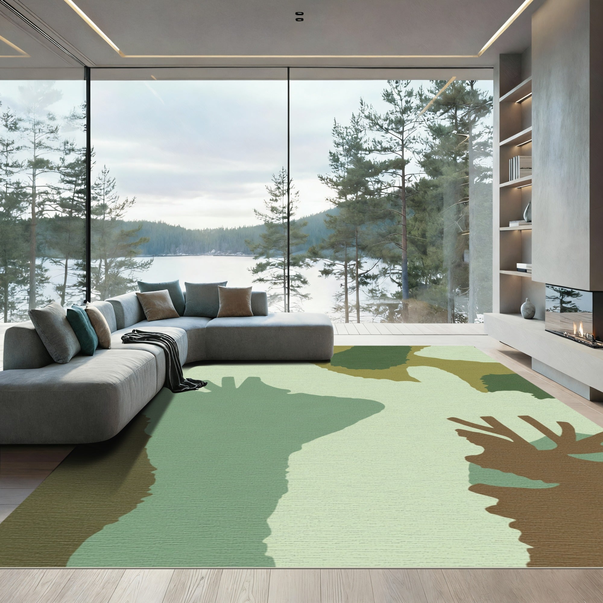Earthy Camouflage Abstract Organic Shapes Rug