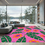 Vibrant Tropical Floral Leaf Collage Rug