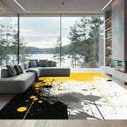 Yellow Black Splatter Abstract Paint Rug
