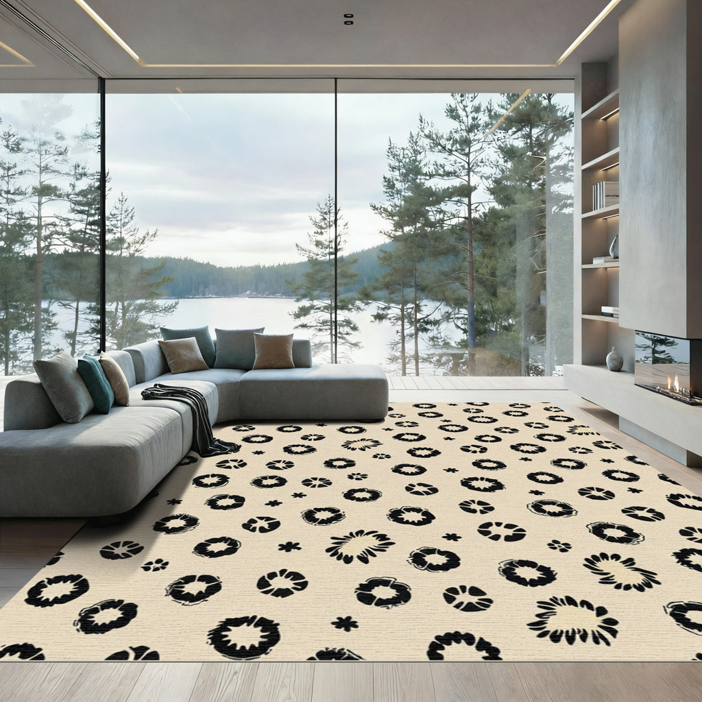 Black Floral Bloom Field Rug