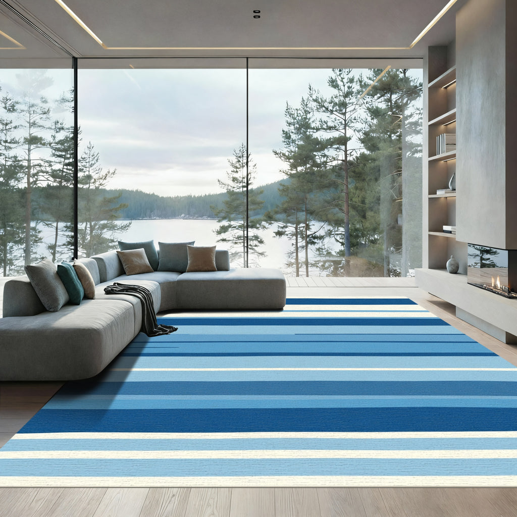 Deep Blue Graduated Stripe Rug