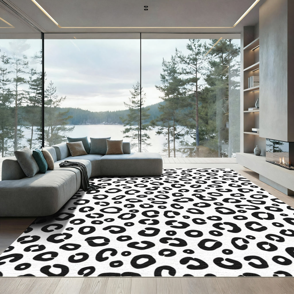 Classic Black White Leopard Spots Rug