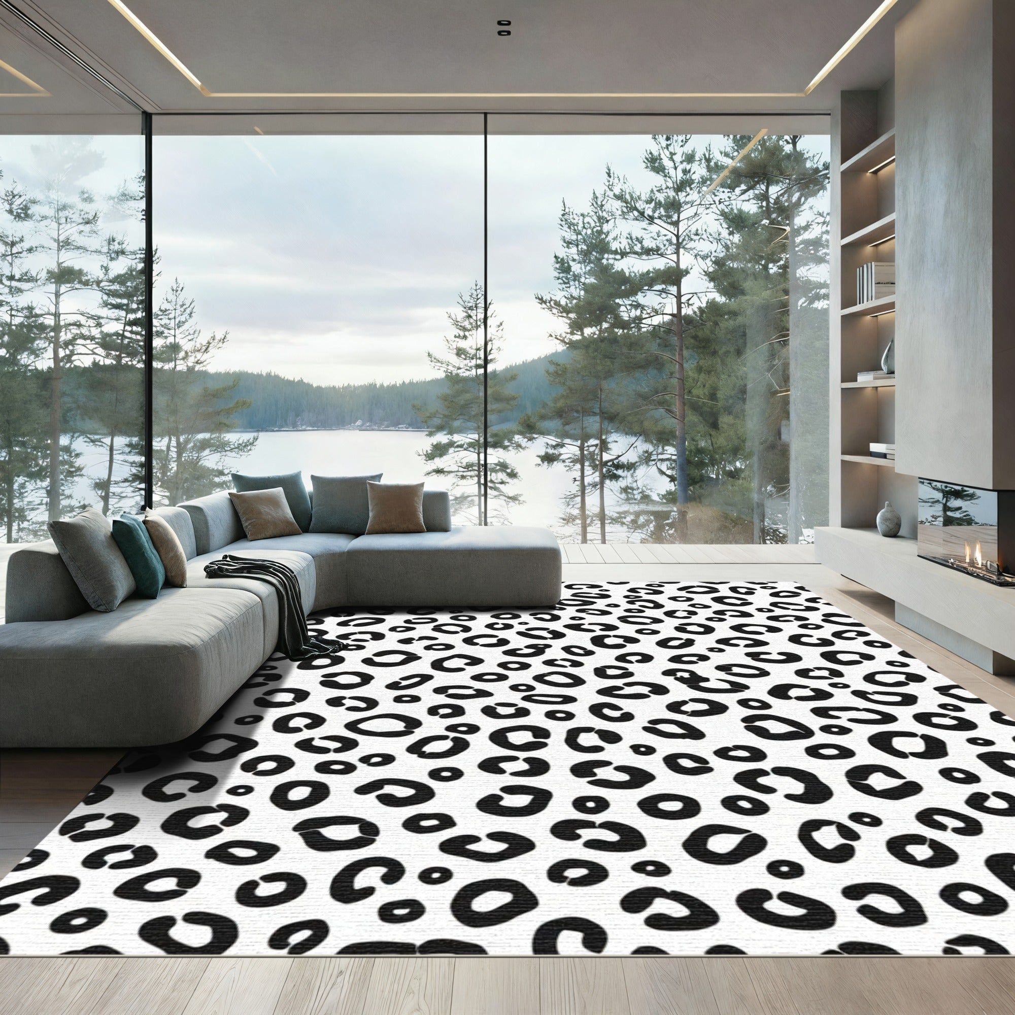Classic Black White Leopard Spots Rug