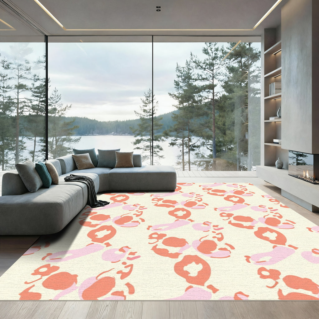 Soft Coral Pink Abstract Floral Rug