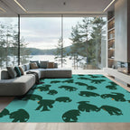 Teal Dark Abstract Animals Grouping Rug