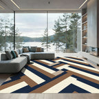 Brown Navy Cream Interlocking Geometric Rug