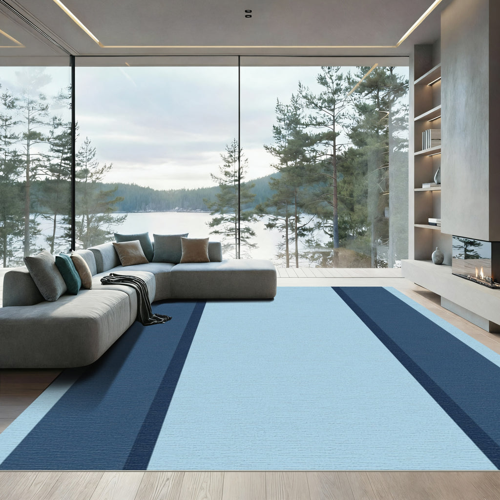 Chic Navy Sky Stripe Panels Rug