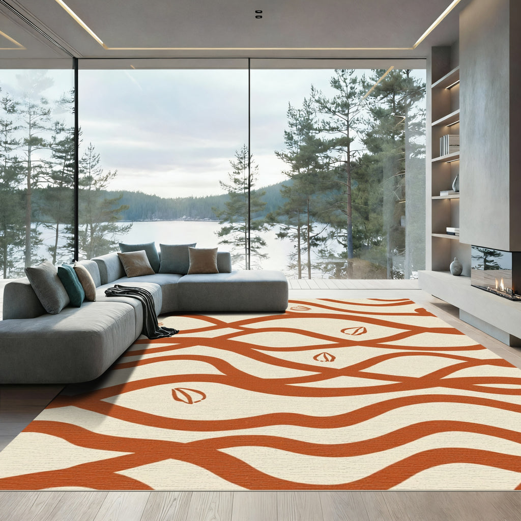 Burnt Orange Wavy Petal Overlay Rug