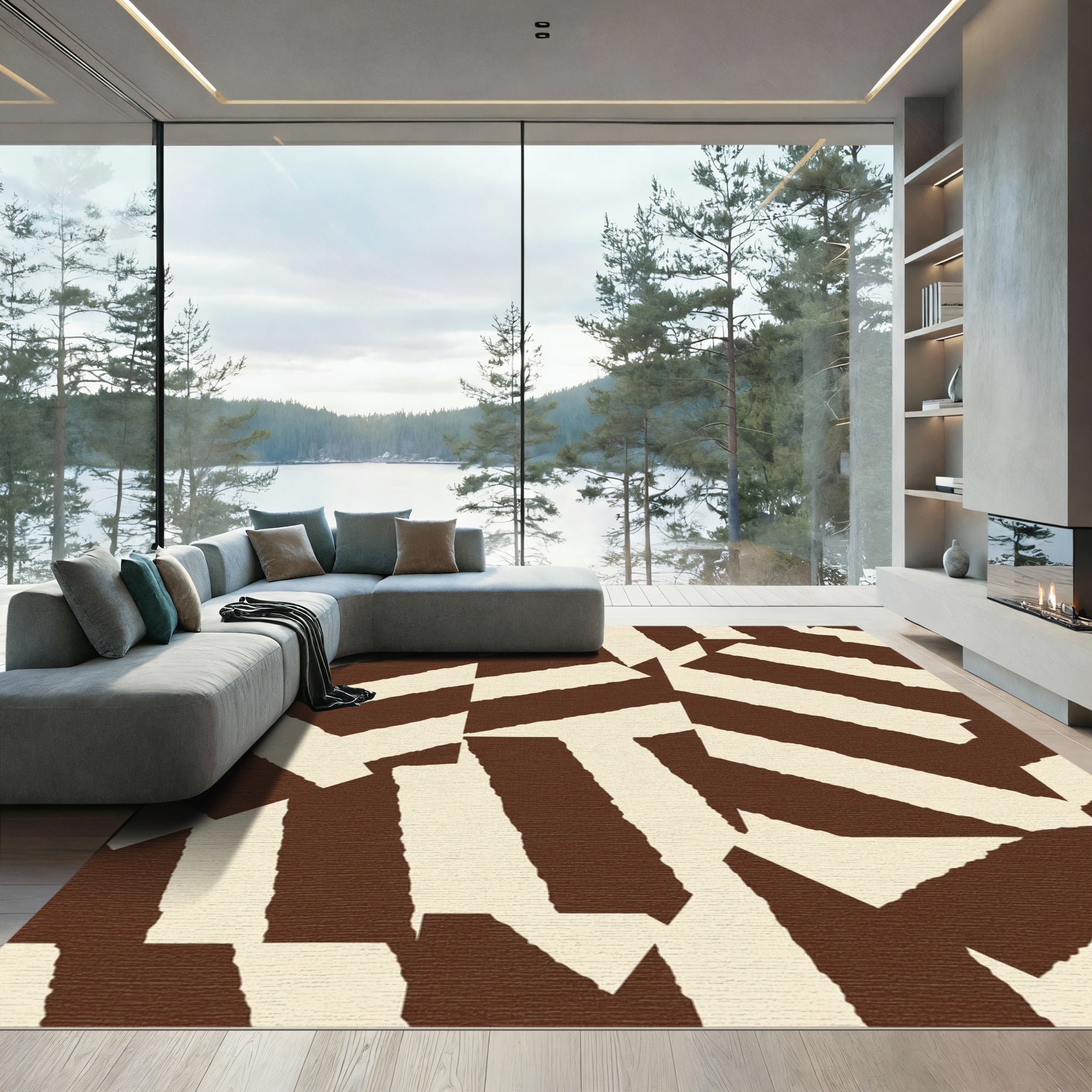 Brown Cream Jagged Geometric Stripes Rug