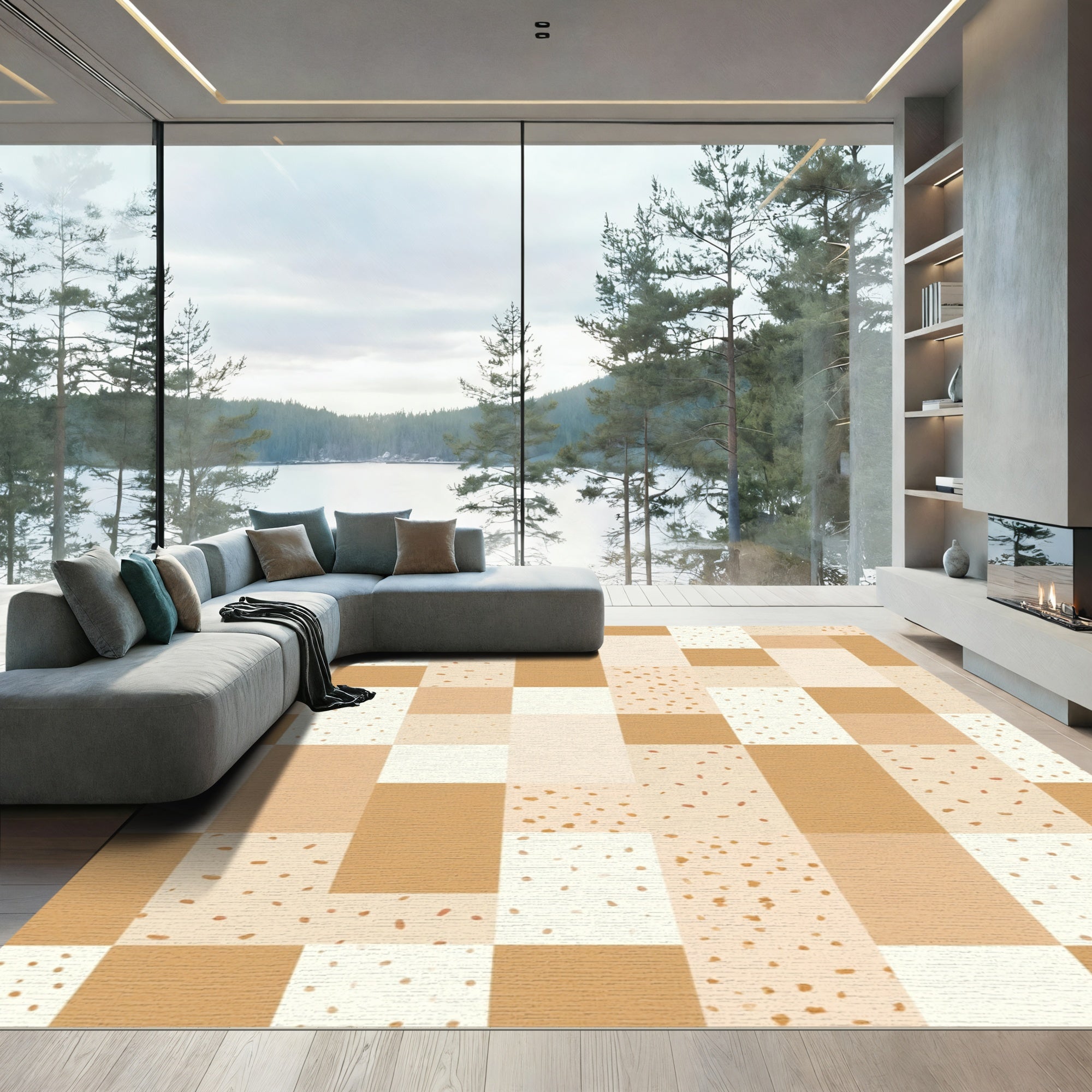 Nude Terracotta Squares Speckled Pattern Rug