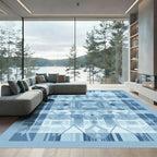 Geometric Layers Indigo Abstract Rug