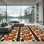 Terracotta Floral Stripe Textured Rug