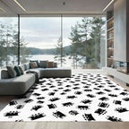 Black White Abstract Rectangular Forms Rug