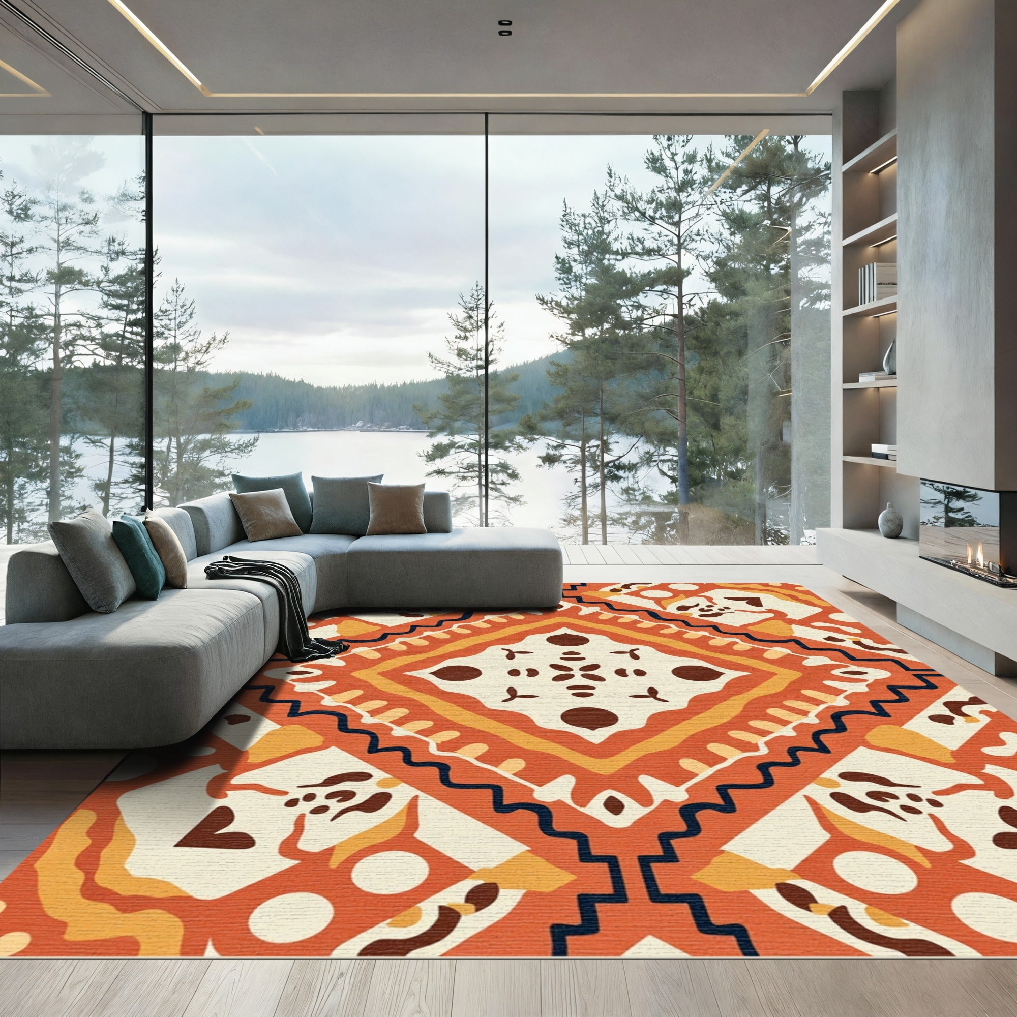 Geometric Amber Tribal Diamond Rug
