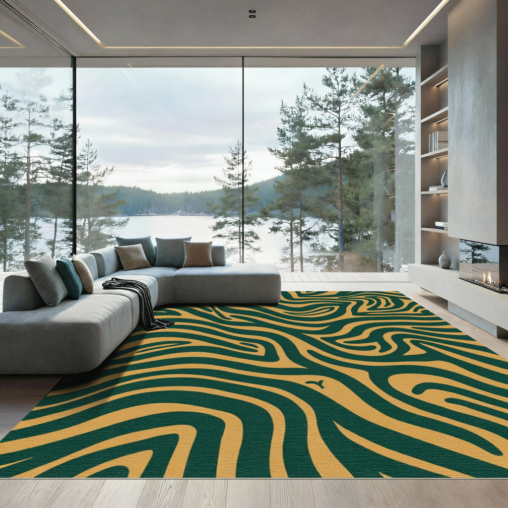 Emerald And Gold Zebra Stripes Rug