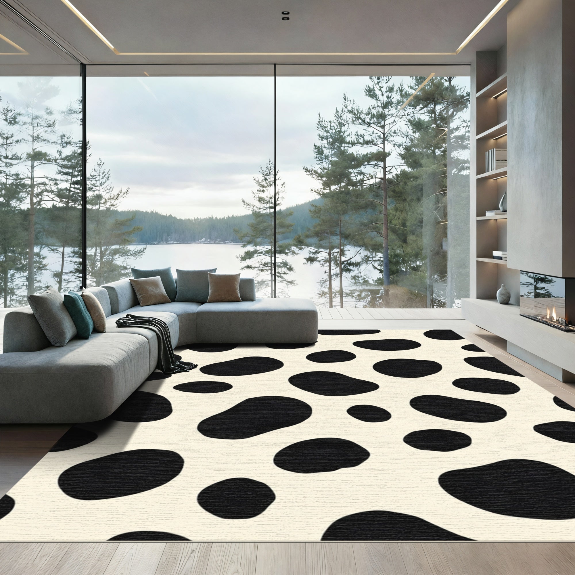 Black Cream Blob Spot Rug