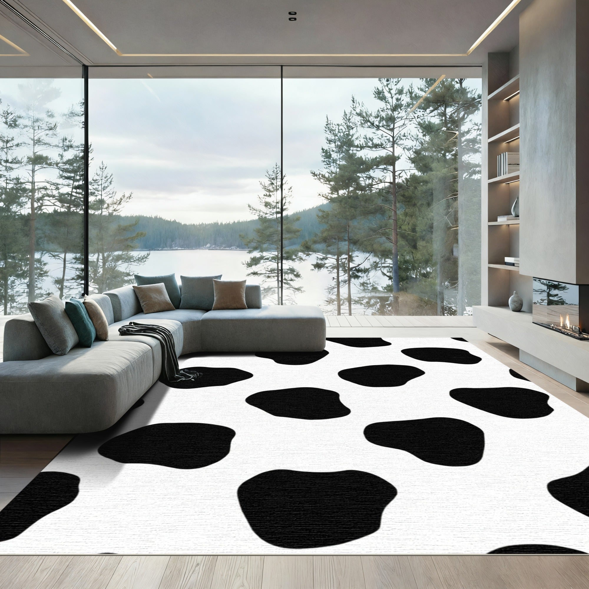 Black White Spotty Blob Rug