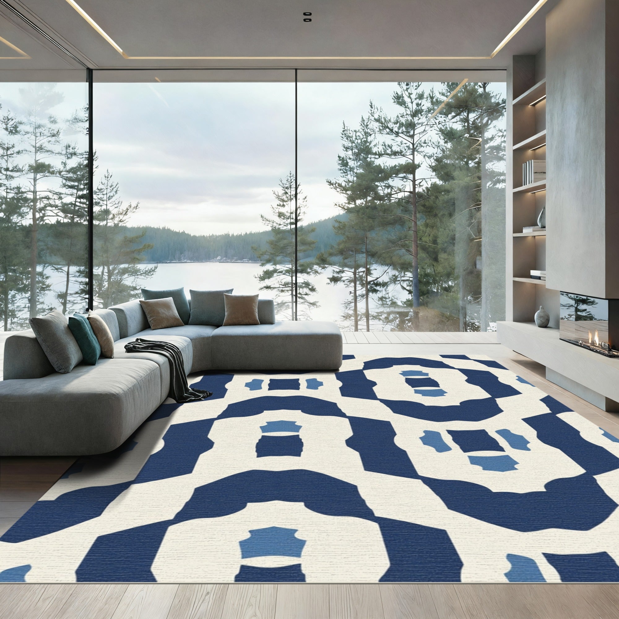 Navajo Blue Geometric Arch Rug