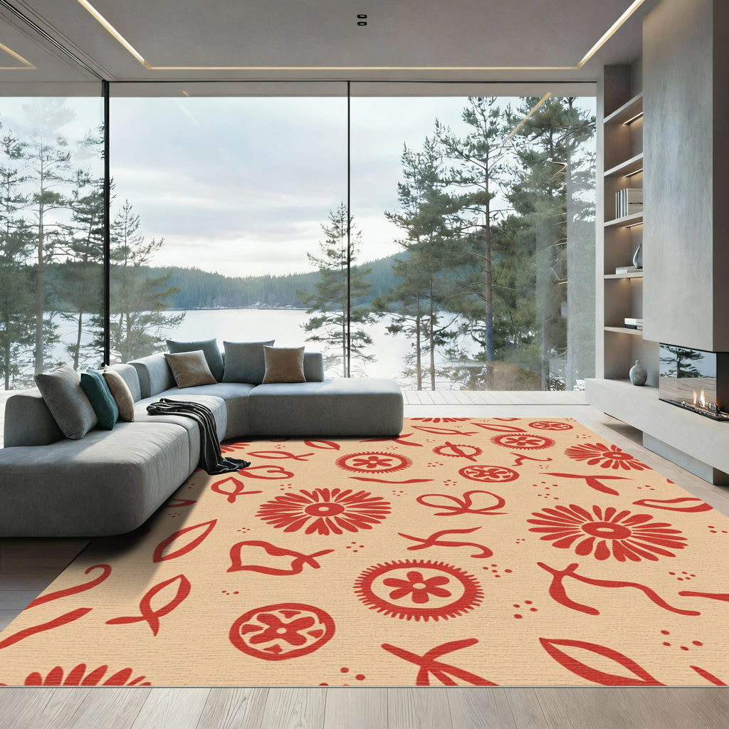 Crimson Floral Scatter Playful Rug