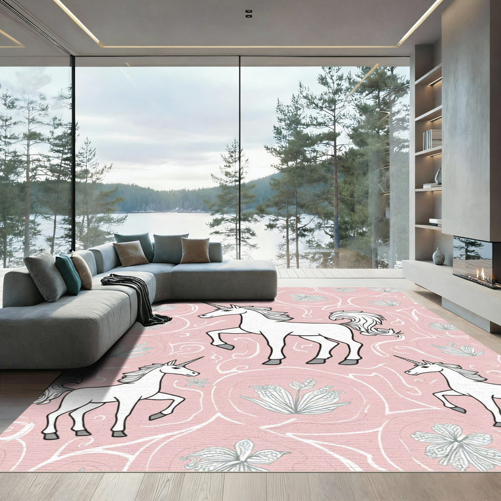 Pastel Pink Unicorn Floral Swirl Rug