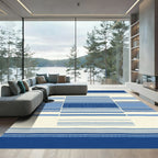 Navy White Blue Geometric Stripe Composition Rug