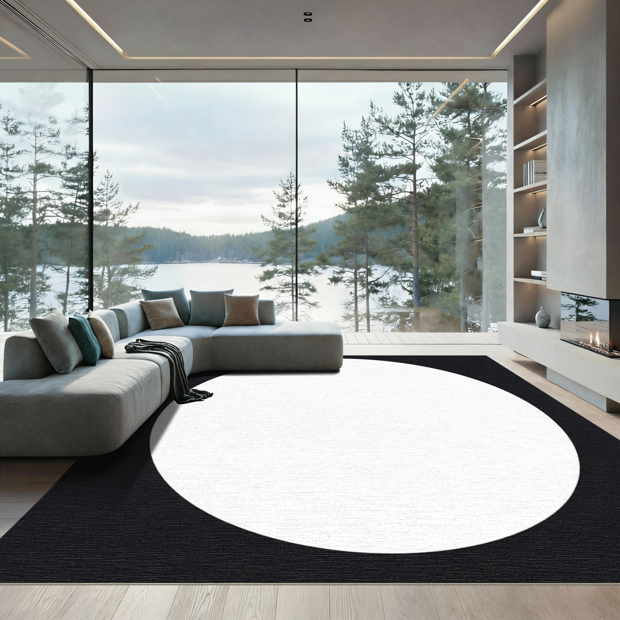 Monochromatic White Circle Abstract Rug