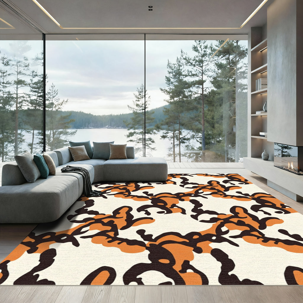 Bold Orange Black Abstract Organic Rug