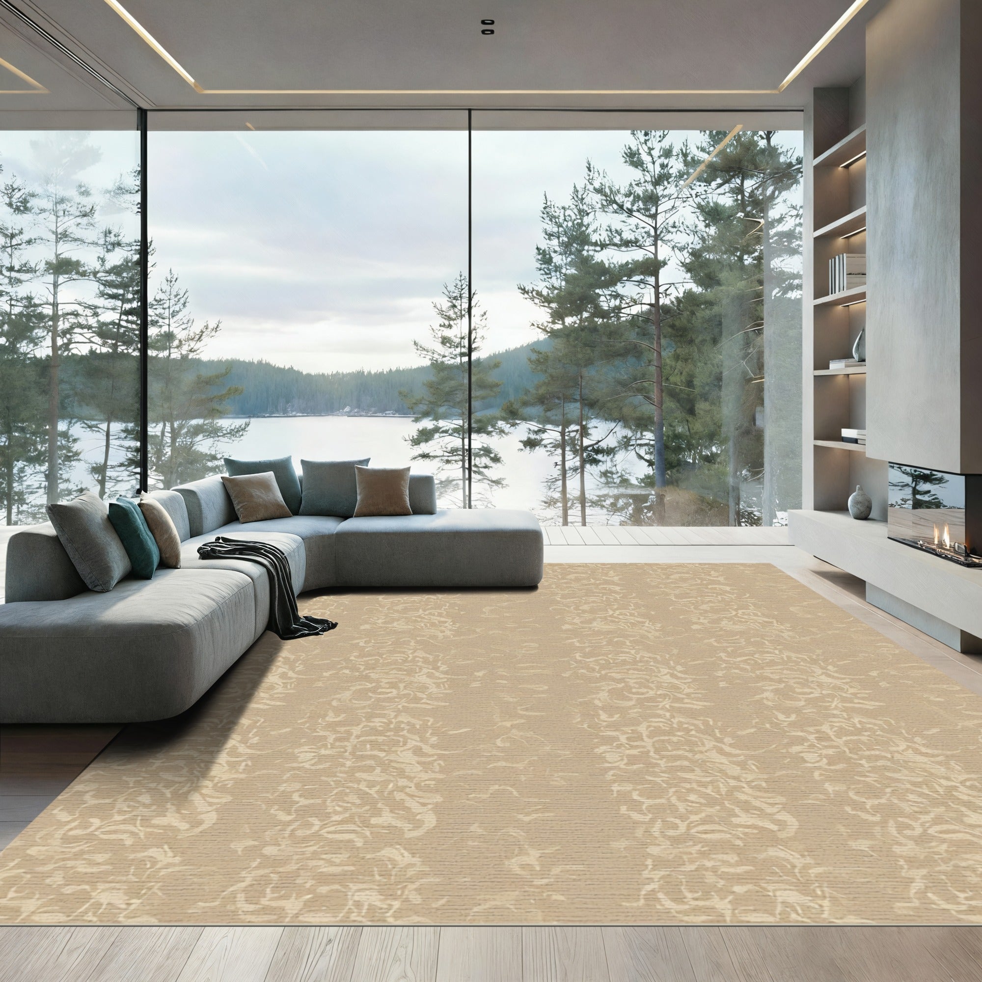 Soft Beige Abstract Vertical Swirls Rug